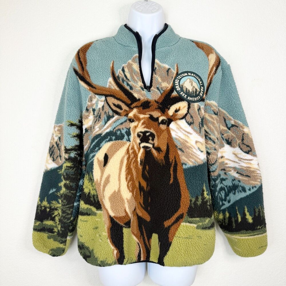 Creative Nation Grand Teton National Park Elk Fleece Pullover Size 14/16